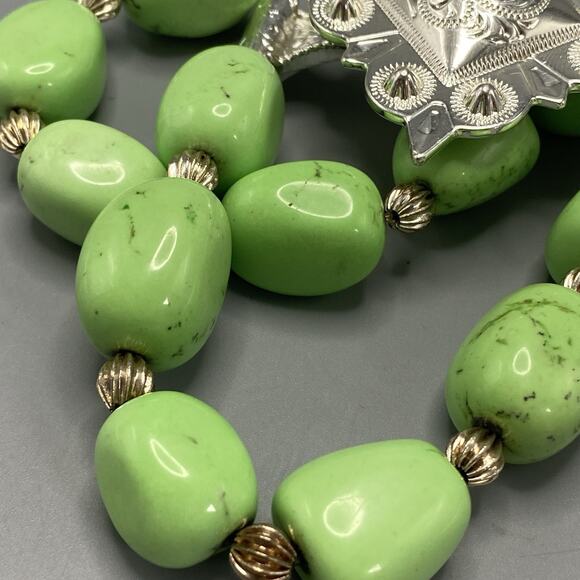 Western Green Stone Stretch Bracelet Trigg Leather Silver Hardware Southwest‎ - Picture 3 of 7